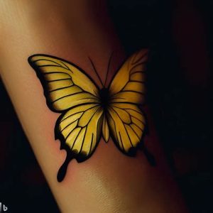 yellow butterfly tattoo on dark skin