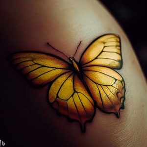 yellow butterfly tattoo on dark skin of girls