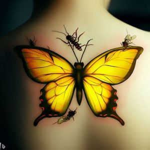 yellow-butterfly-tattoo-with-insects-on-women-body