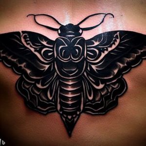 Black Traditional Moth Tattoo