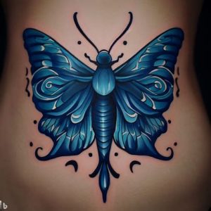Blue Traditional Moth Tattoo