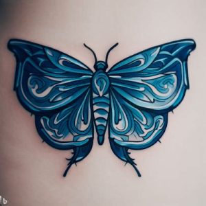 Blue Traditional Moth Tattoo ideas for girls
