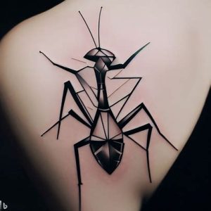 Geometric-Praying-Mantis-Tattoo-on-body