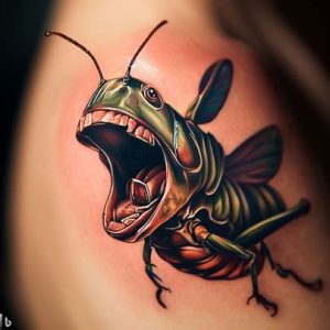 Open Mouth Grasshopper Tattoo