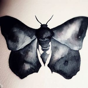 Watercolor Black Moth Tattoo