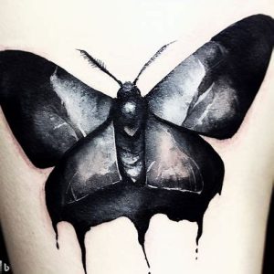 Watercolor Black Moth Tattoo for white skin