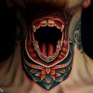 Young Boys american traditional throat tattoo