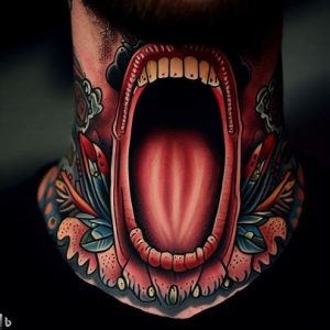 american traditional throat tattoo