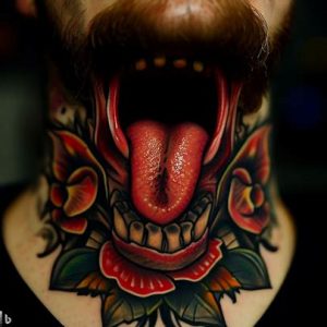 american traditional throat tattoo for men