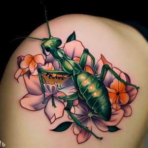 praying-mantis-tattoo-with-flowers-design-ideas