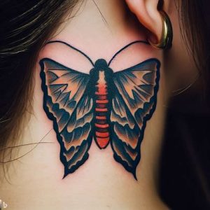 American-Traditional-Moth-Tattoo-behind-the-ear-for-white-girls
