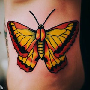 American-Traditional-Moth-Tattoo-yellow-and-red-for-girls