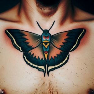 Chest-American-Traditional-Moth-Tattoo