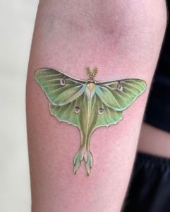 Flower and Luna Moth Tattoo For Leg