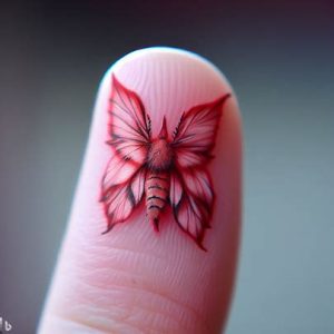 Rosy-Maple-Moth-tattoo-on-finger