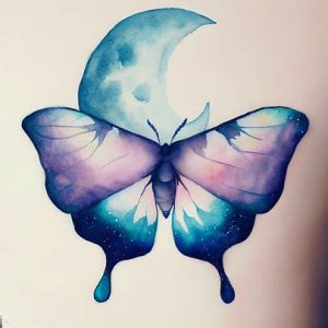 Watercolor-moth-and-moon-tattoo-for-women