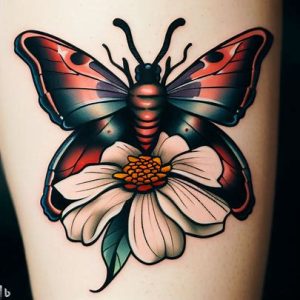 flower-American-Traditional-Moth-Tattoo