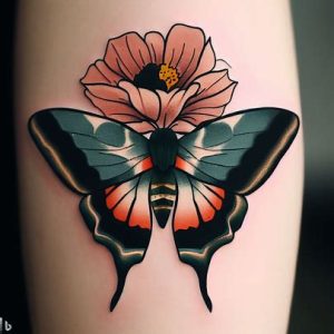 flower-American-Traditional-Moth-Tattoo-for-women