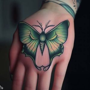 hand luna moth tattoo design
