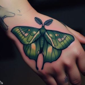 luna moth tattoo design on hand