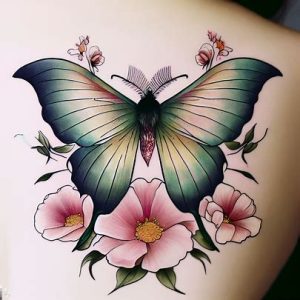 luna-moth-tattoo-with-flower