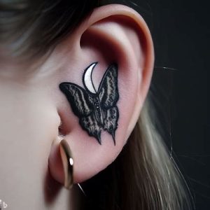 moth-and-moon-tattoo-behind-the-ear-for-girls