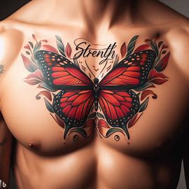 strength butterfly tattoo on chest for boys
