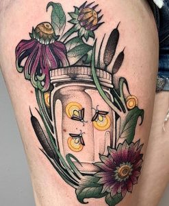 American-Traditional-Firefly-Tattoos-with-flowers