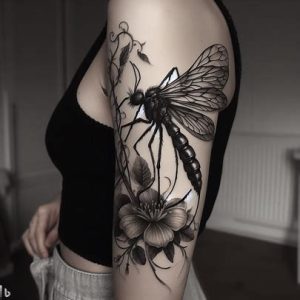 Black-Mosquito-Tattoo-with-flower