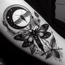 Firefly Tattoo with Luna Moth and with moon