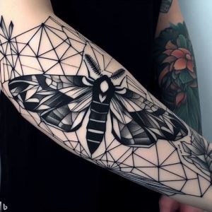 Geometric-Moth-Tattoos-on-sleeve