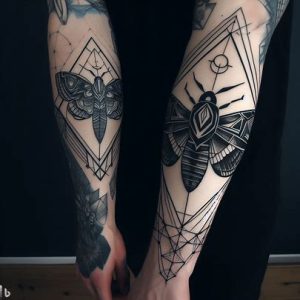 Geometric-Moth-Tattoos-on-sleeve-for-women