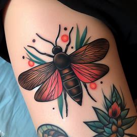Neo Traditional Firefly Tattoo with flowers