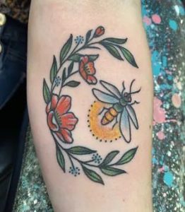 Traditional-Firefly-Tattoos-with-flower
