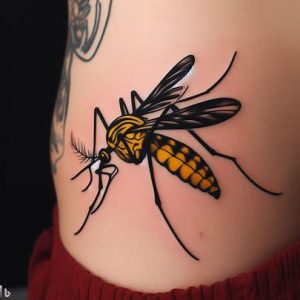 Yellow and Black Mosquito Tattoo design for women