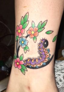 Caterpillar tattoo With Flower