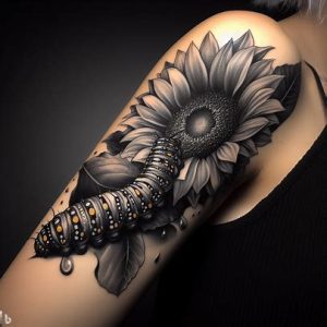 Caterpillar-tattoo-With-Flower-for-girls