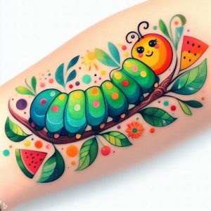 Fruity Caterpillar Tattoo on hand