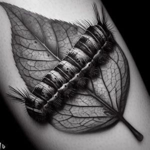 Gray-and-Black-Caterpillar-Tattoo-for-girls