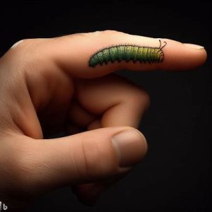 caterpillar tattoo on finger
