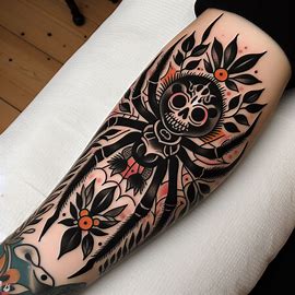 Amazing Design And Meaning Of Traditional Spider Tattoo