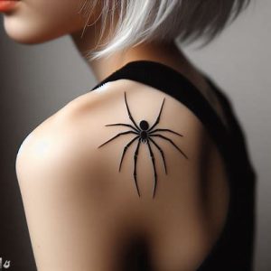 small spider anime tattoo on shoulder