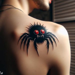 spider anime tattoo on shoulder for women