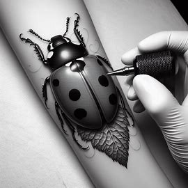 Realistic-Ladybug-Tattoo-Black-And -White-for-girls