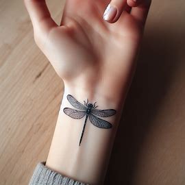Small And Cute Dragonfly Wrist Tattoo design