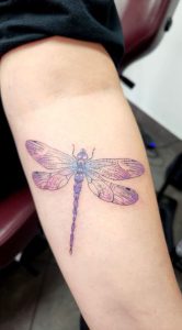 Watercolor dragonfly shoulder tattoo design