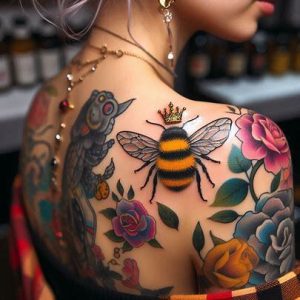 Bumblebee-tattoo-with-a-Crown