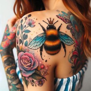 Bumblebee-tattoo-with-a-Crown-design