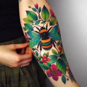 Tattoo-Bumblebee-with-Leaves