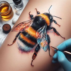 Watercolor-Bumblebee-Tattoo-for-girl